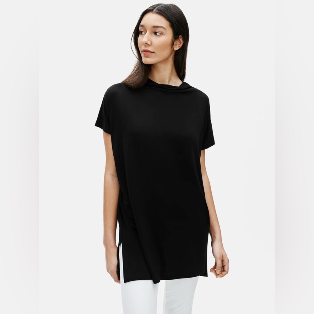 Eileen Fisher Stretch Silk Jersey Funnel Neck Tunic